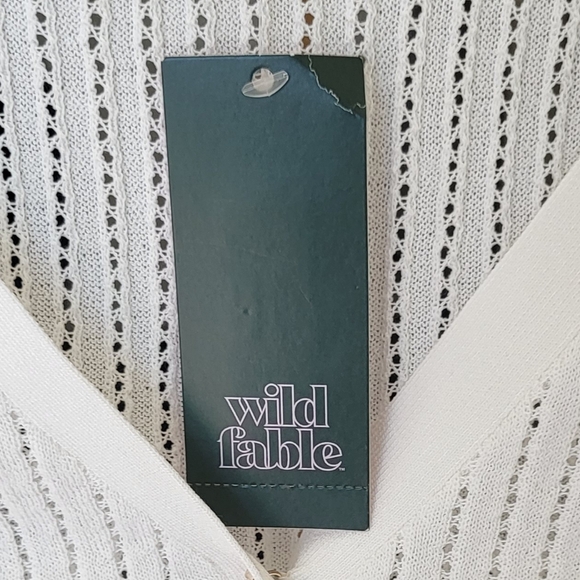 Wild Fable White Ribbed Button-Front Knit Top – Long Sleeve V-Neck | Size XS - Picture 4 of 4